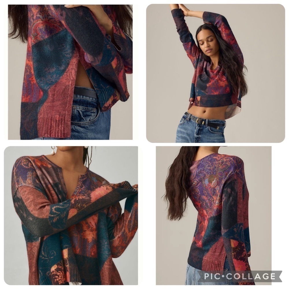 Small Anthropologie pilcro v neck cashmere hi low sweater multi color pattern - Picture 14 of 14